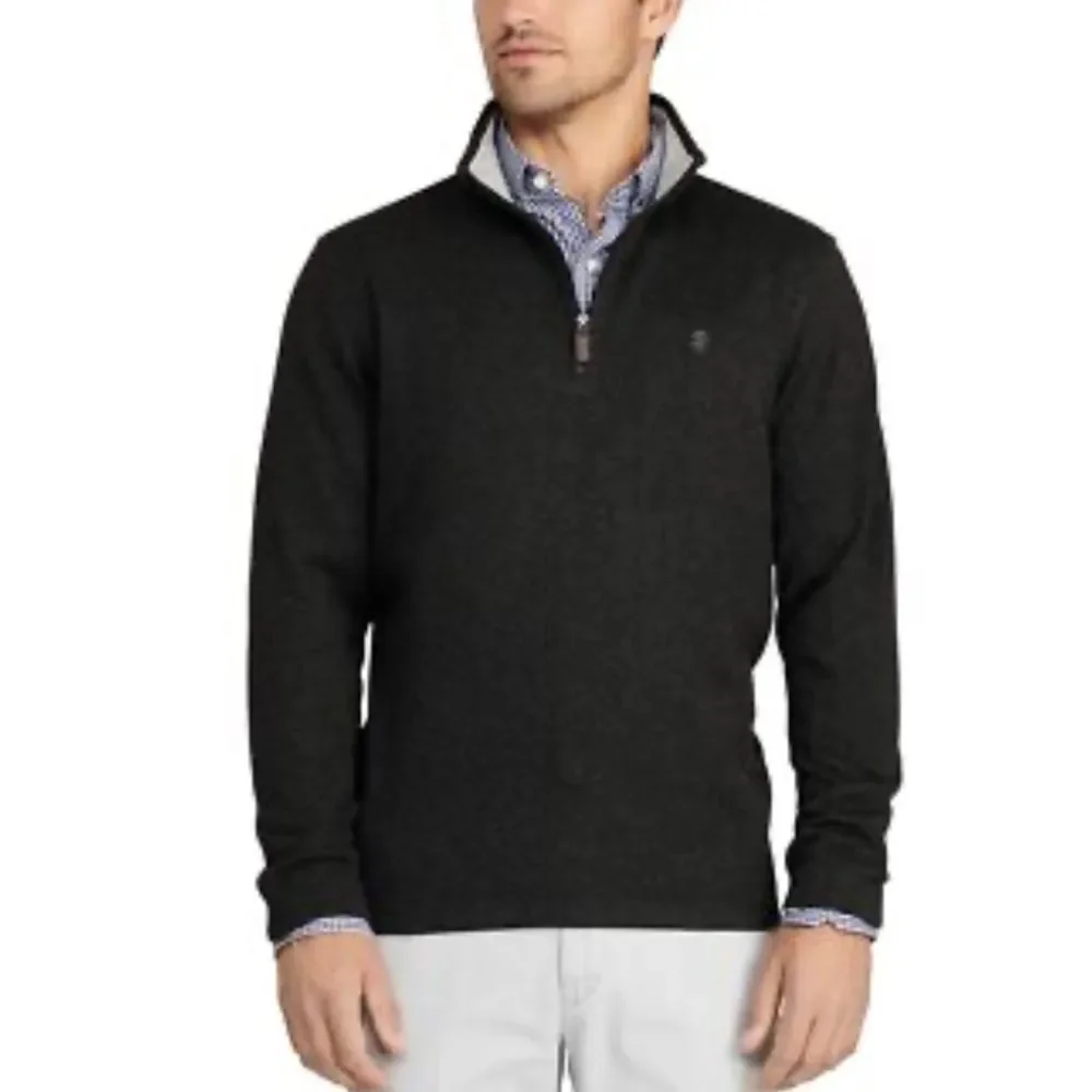 Izod Men's Charcoal quarter Zip fleece pullover Sweater size large